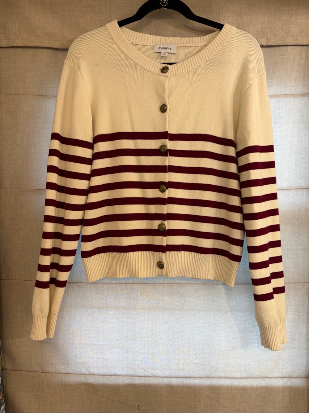 Evereve Cream Cardigan with Wine Stripes